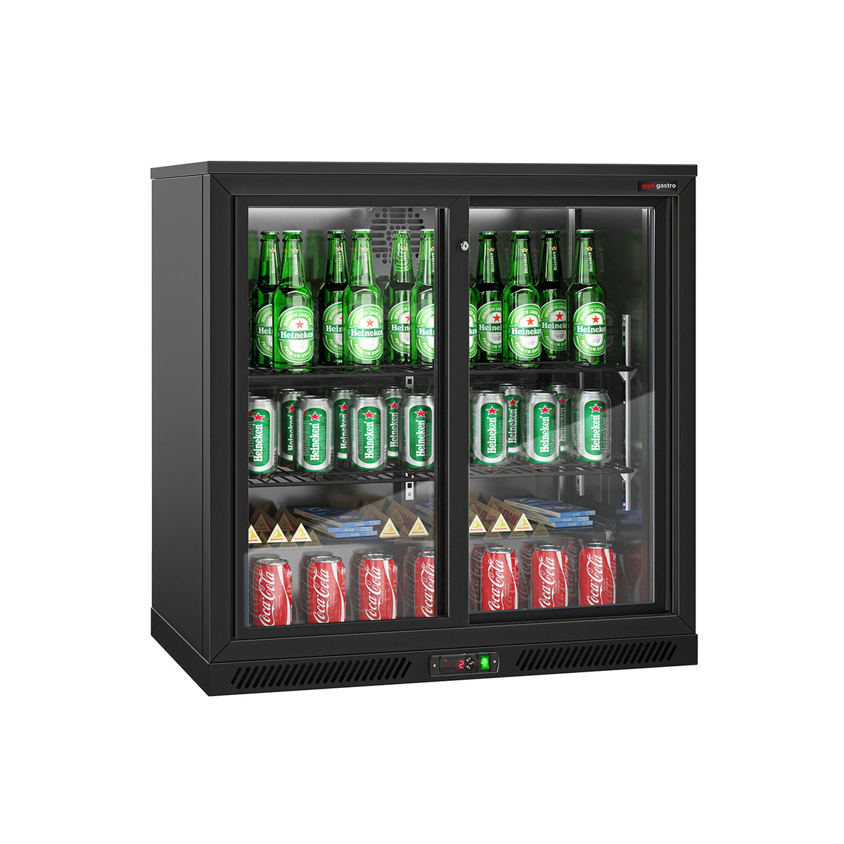 Commercial Back Bar Cooler - 900mm - 220L - with 2 glass sliding doors - Black