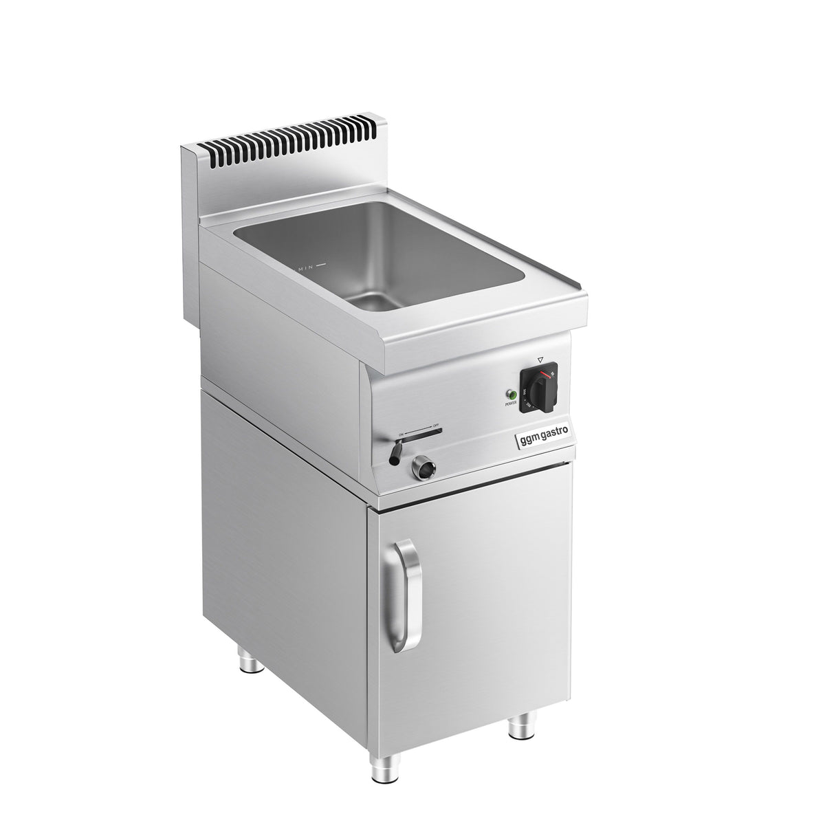 Sähkökäyttöinen vesihaude - 1,2 kW - 1x GN 1/3 & 1x GN 1/2 - tyhjennyshana - alakaapilla, 1 ovi