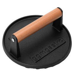 Pihviprässi - hampurilaisprässi - Valurauta - Ø 175 mm - uritettu - Musta / ruskea