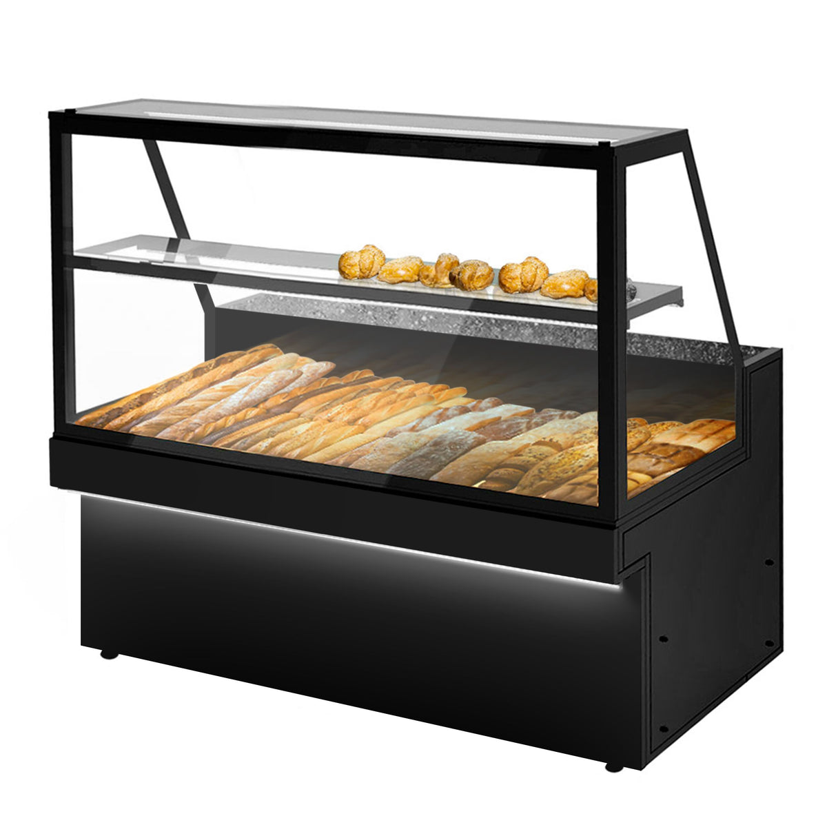 Patisserie Counter TORONTO - 1800x800mm - black front - granite worktop - with 1 glass shelf - LED lighting
