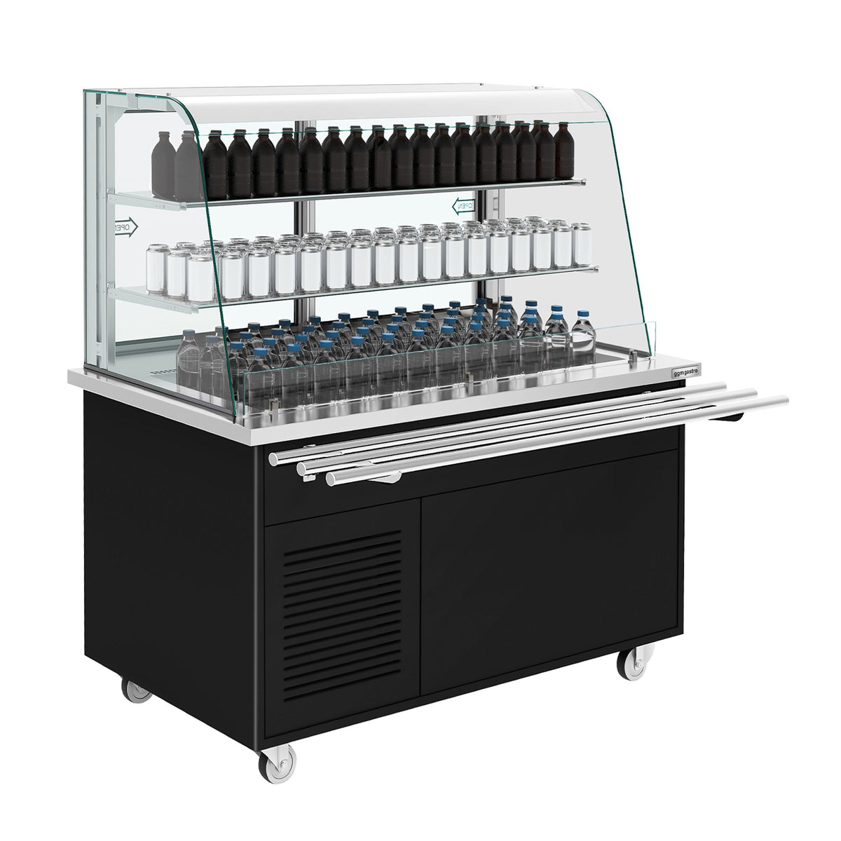 Refrigerated Buffet Display PRAGUE - 1600mm - with Refrigerated Well - on Braked Castors - Black