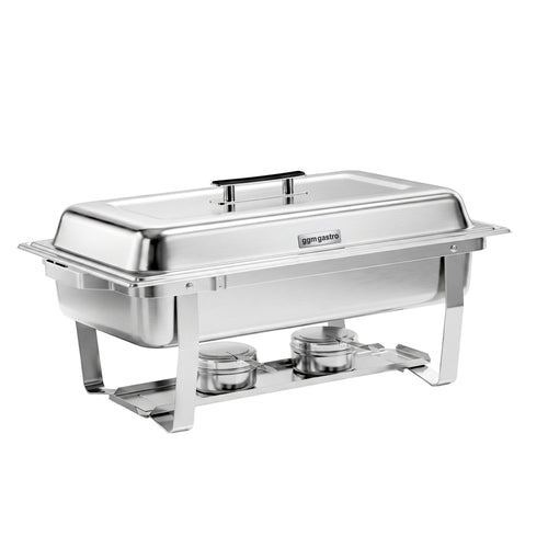 Lämpöhaude / Chafing Dish - Polttoainetahnalla - GN 1/1 - kansi - 9 l - 2 polttoainesäiliötä - kokoontaitettava jalusta