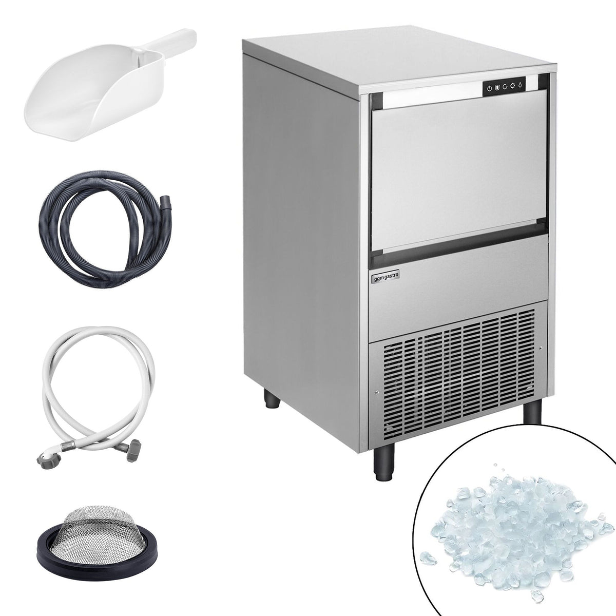 Crush-jäävalmistin - 56 kg/24 h - 430 W - sis. 20 kg varastosäiliö - Ruostumaton teräs