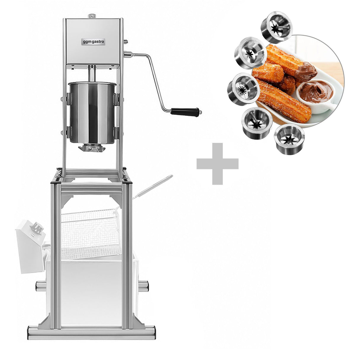 Churro-kone PREMIUM Ammattikäyttöön - 3 l - sis. korkeussäädettävän jalustan - 5 churro-suulaketta