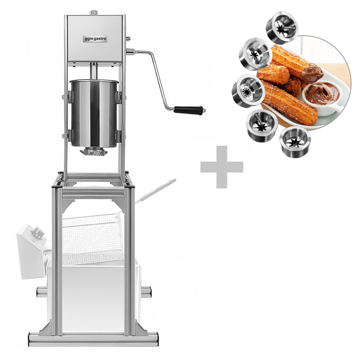 Churro-kone PREMIUM Ammattikäyttöön - 5 l - sis. korkeussäädettävän jalustan - 5 churro-suulaketta