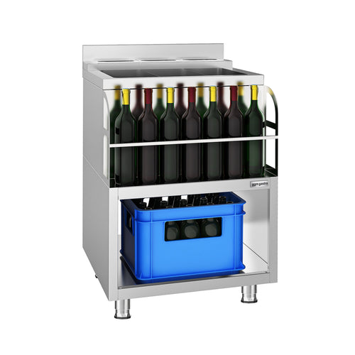 Cocktail-työpiste - ruostumatonta terästä - 600x600 mm - 3 jäähdytyskaukaloa & pulloteline
