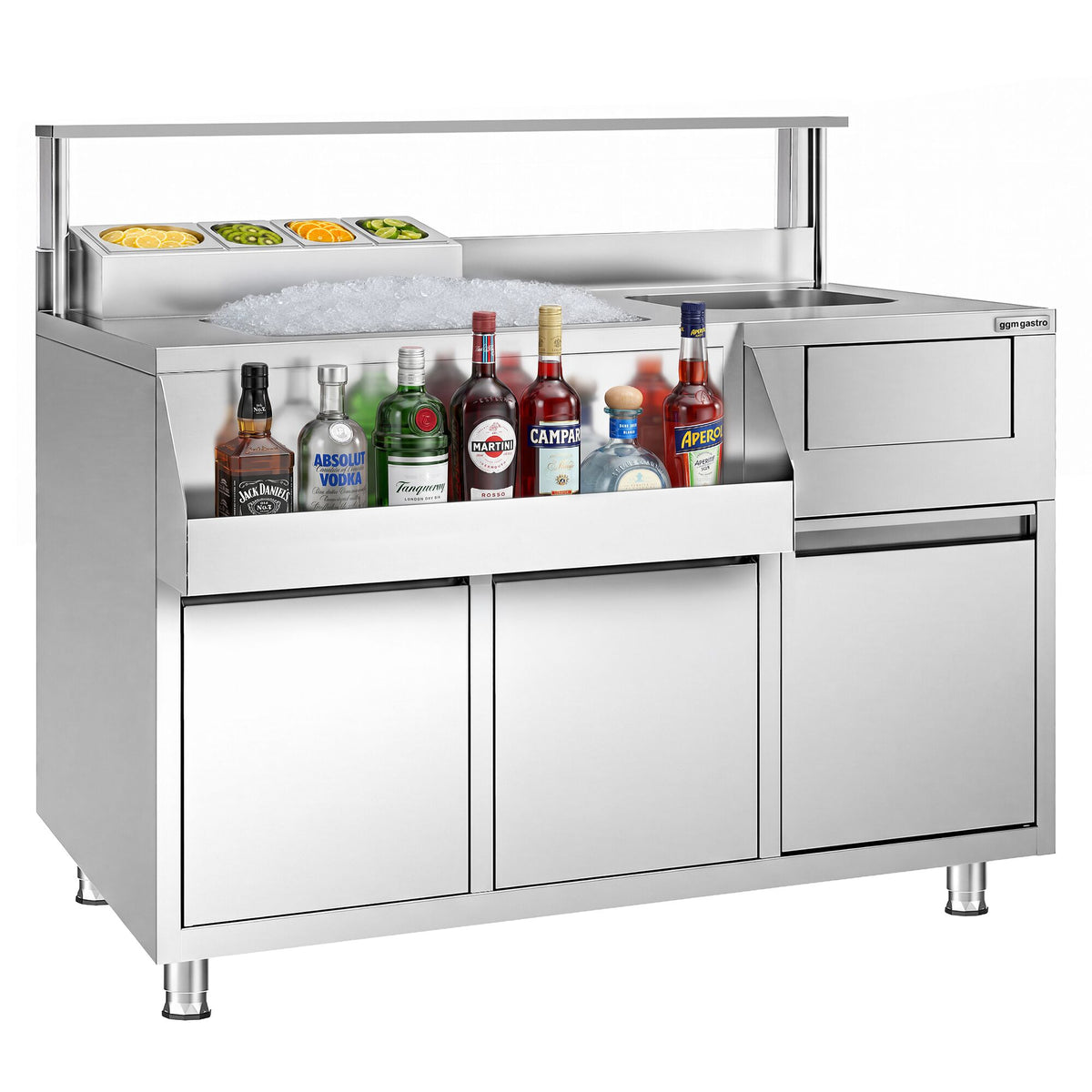 Cocktail-työpöytä - ruostumatonta terästä - 1200x720 mm - 2 laatikkoa & 1 allas