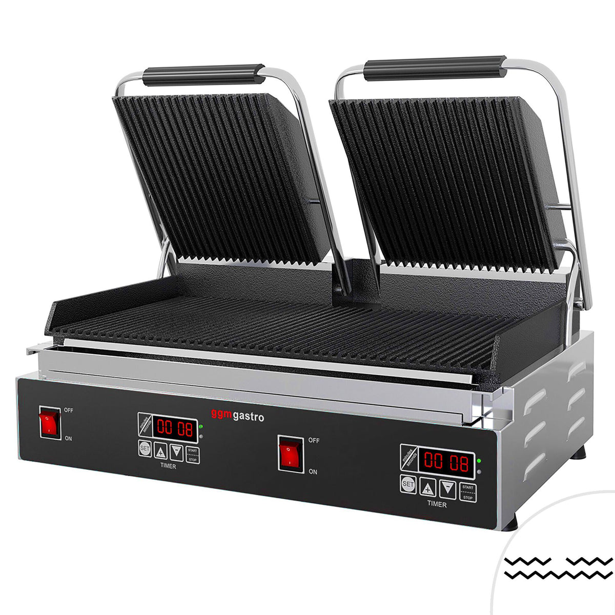 Kontaktigrilli / paninigrilli - 1,8 kW - Digitaalinen - Uritettu ylä- ja alaosa - Grillauspinta: 230x220mm