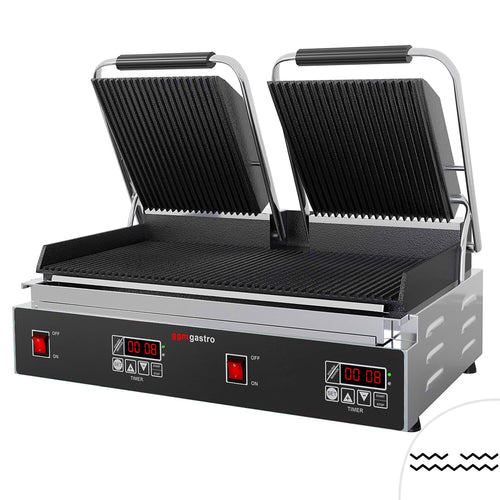 Kontaktigrilli / paninigrilli - 1,8 kW - Digitaalinen - Uritettu ylä- ja alaosa - Grillauspinta: 230x220mm