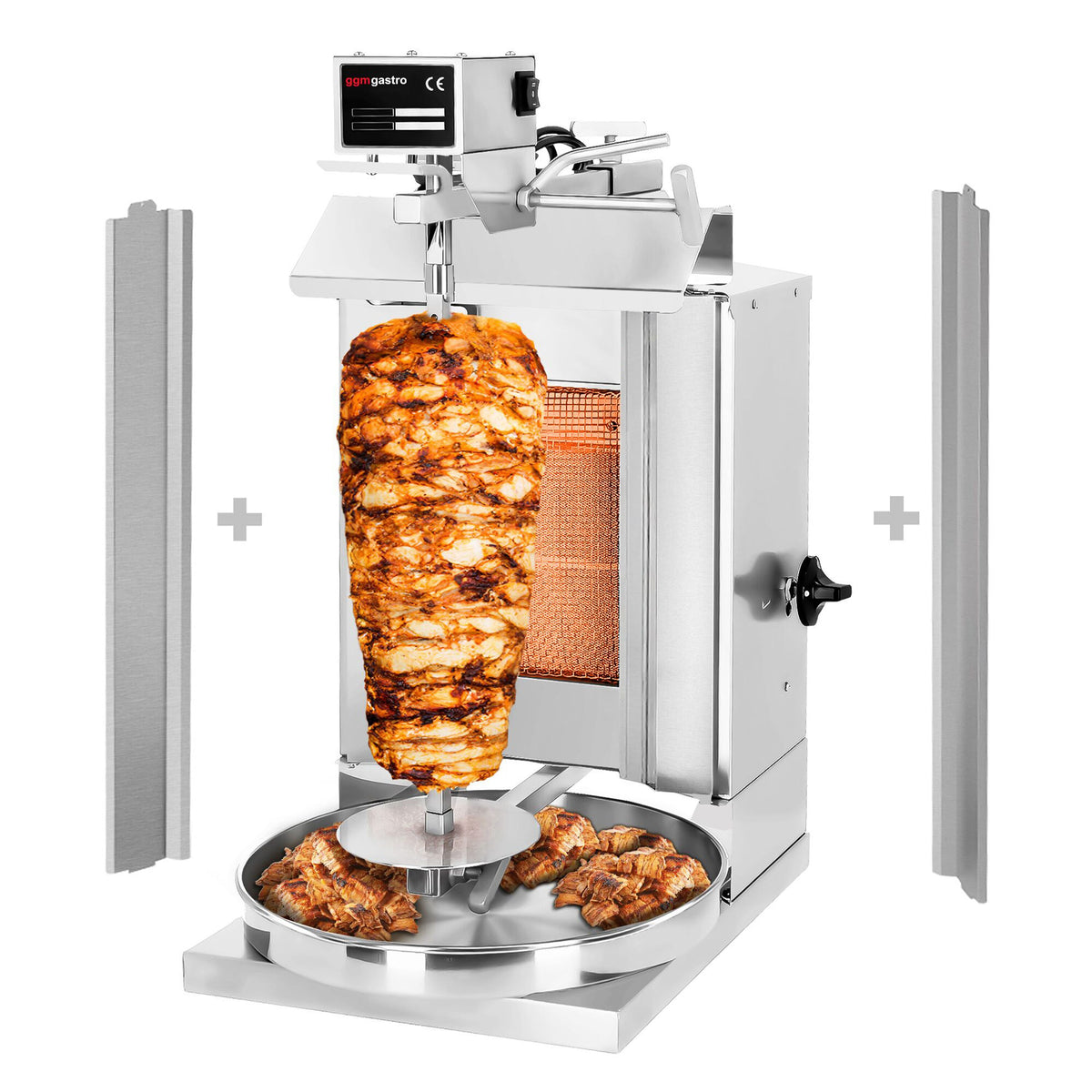 Gas Doner Kebab Grill (Shawarma/Gyros) - 1 Burner - up to 5kg - 3.25kW - Countertop - incl. 1 skewer, drip tray & 2 double doors