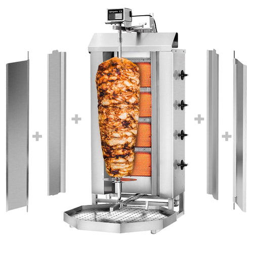 Kaasu Kebabgrilli - 4 poltinta - 13 kW - max. 60 kg lihaa - Pöytämalli - sis. 2 suojalevyä ja 2 pariovea