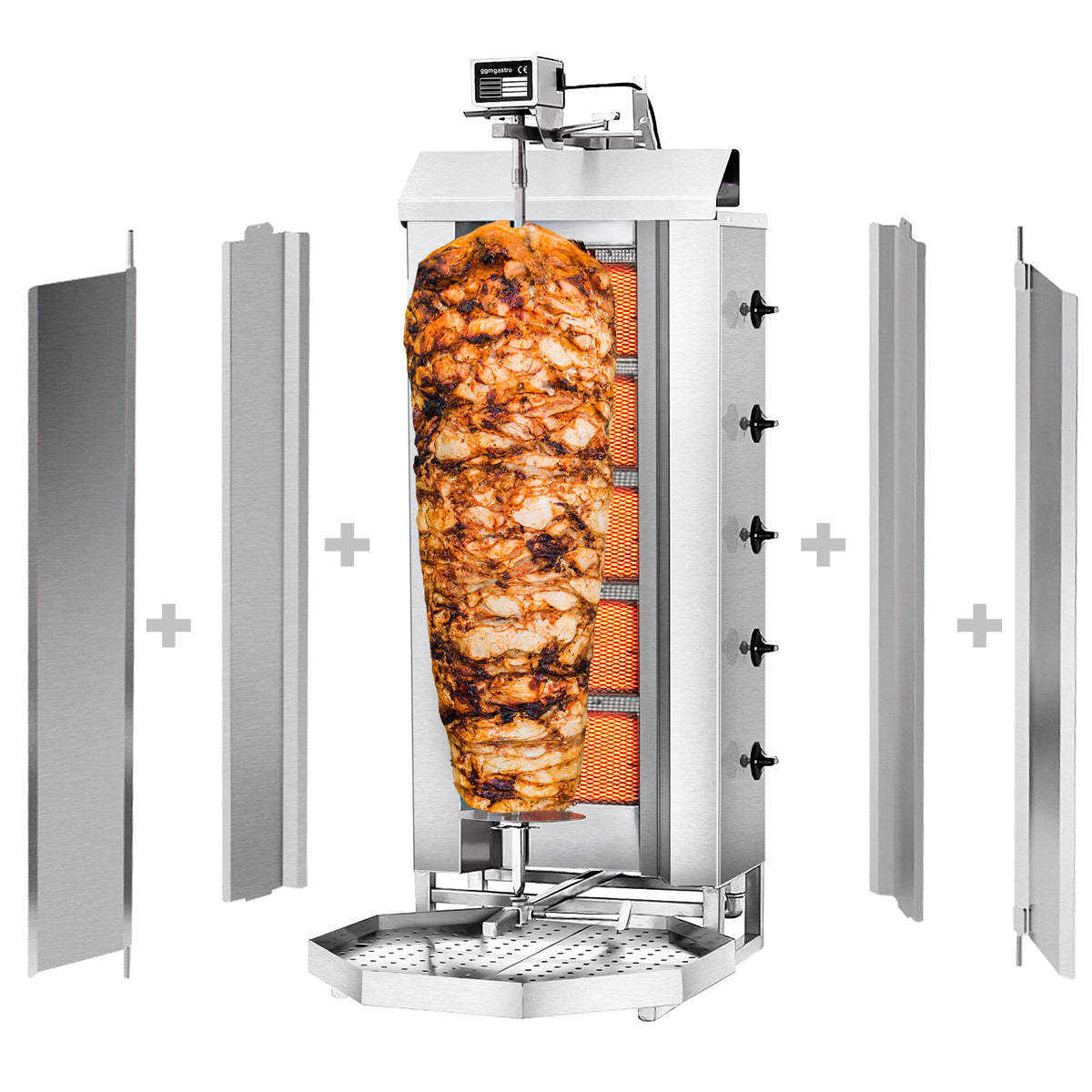 Kaasu Kebabgrilli - 5 poltinta - 16,25 kW - max. 80 kg lihaa - Pöytämalli - sis. 2 suojalevyä ja 2 pariovea