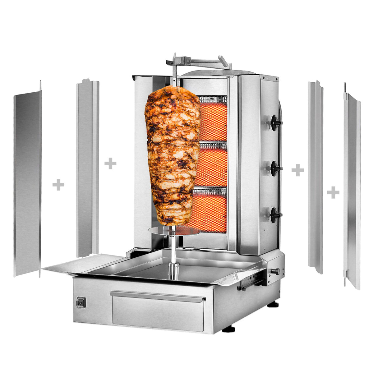 Kaasu Kebabgrilli - 3 poltinta - 9,75 kW - max. 40 kg lihaa - Pöytämalli - sis. 2 suojalevyä ja 2 pariovea