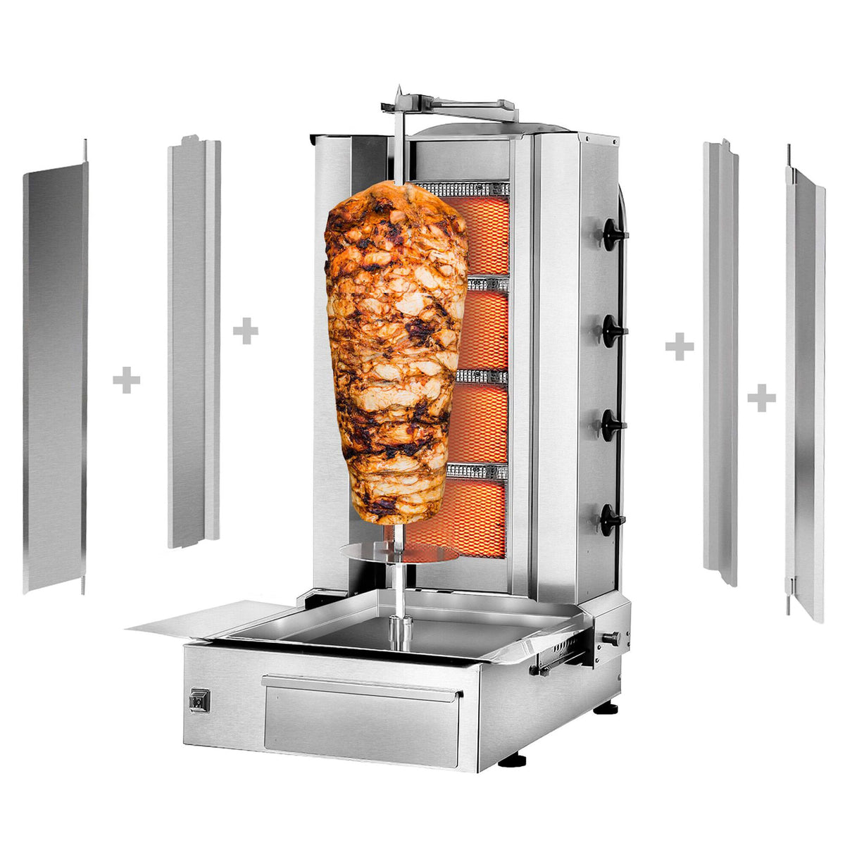 Kaasu Kebabgrilli - 4 poltinta - 13 kW - max. 60 kg lihaa - Pöytämalli - sis. 2 suojalevyä ja 2 pariovea