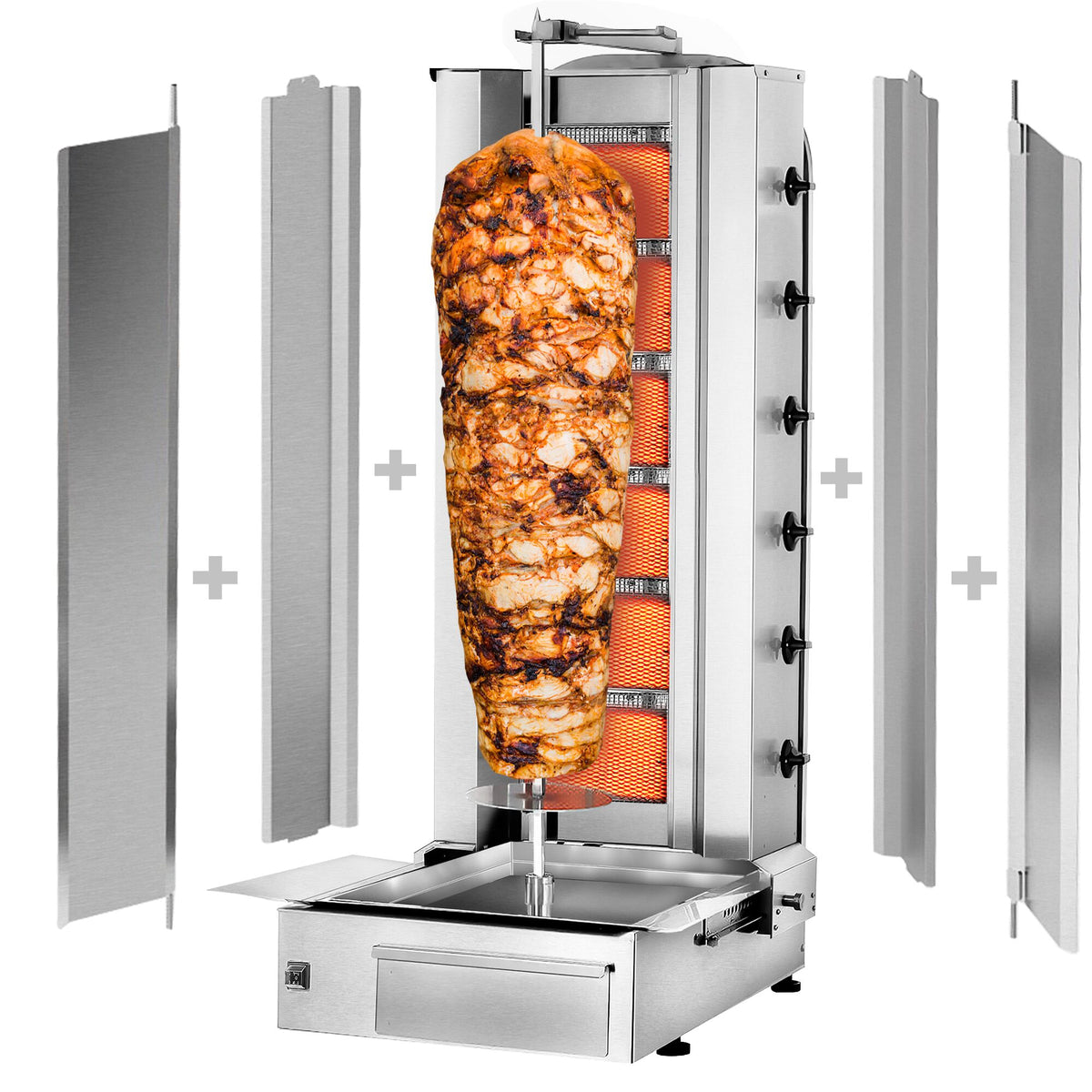 Gas Doner Kebab Grill (Shawarma/Gyros) - 6 Burner - up to 100kg - 19.5kW - incl. 2 splash guards & 2 double doors