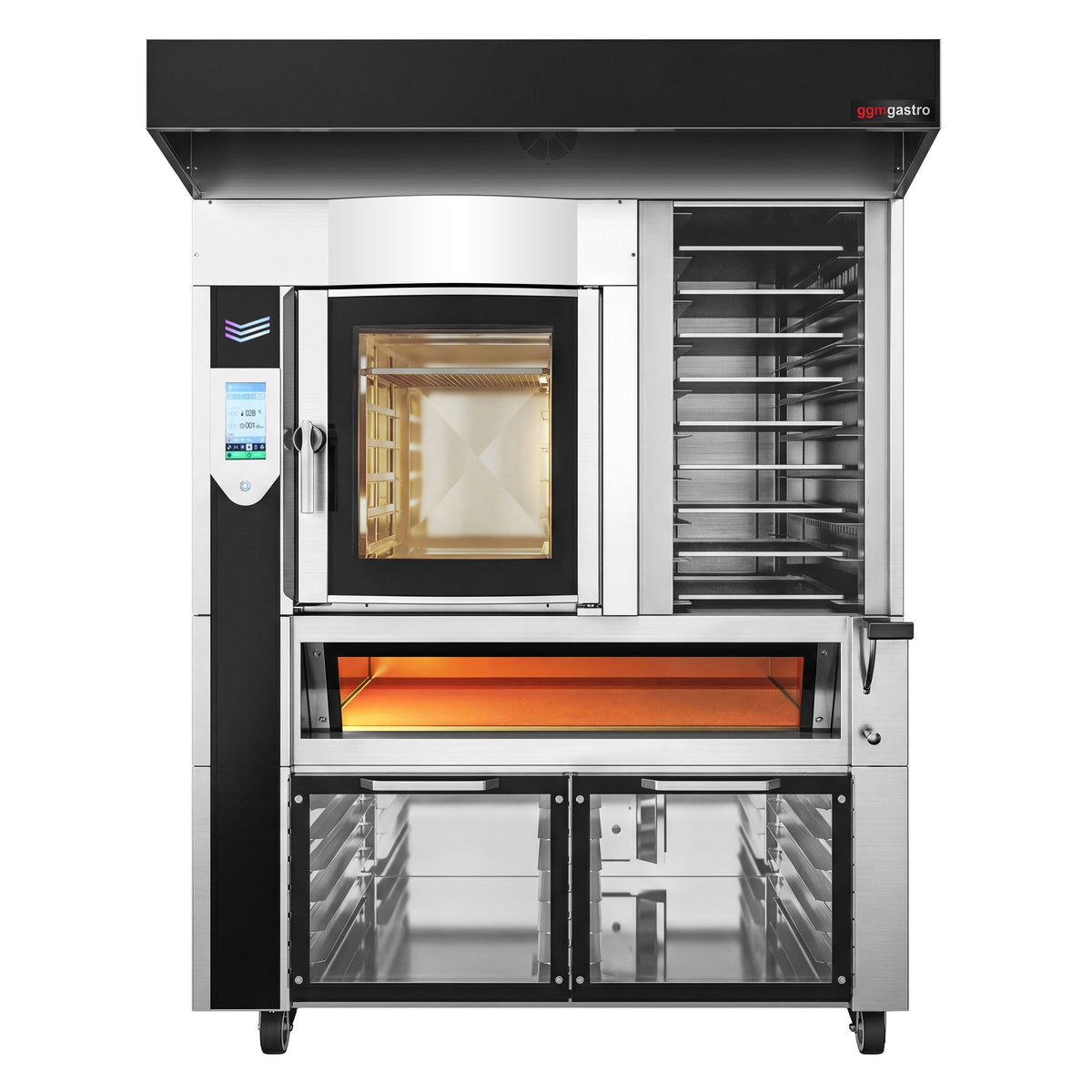 Commercial Bakery-Electric Combi Oven - Touchscreen Controls - 6x 600x400mm (EN 60x40) - with Prover Cabinet - incl. Rack for Proofing Cabinet - 12x EN 60x40