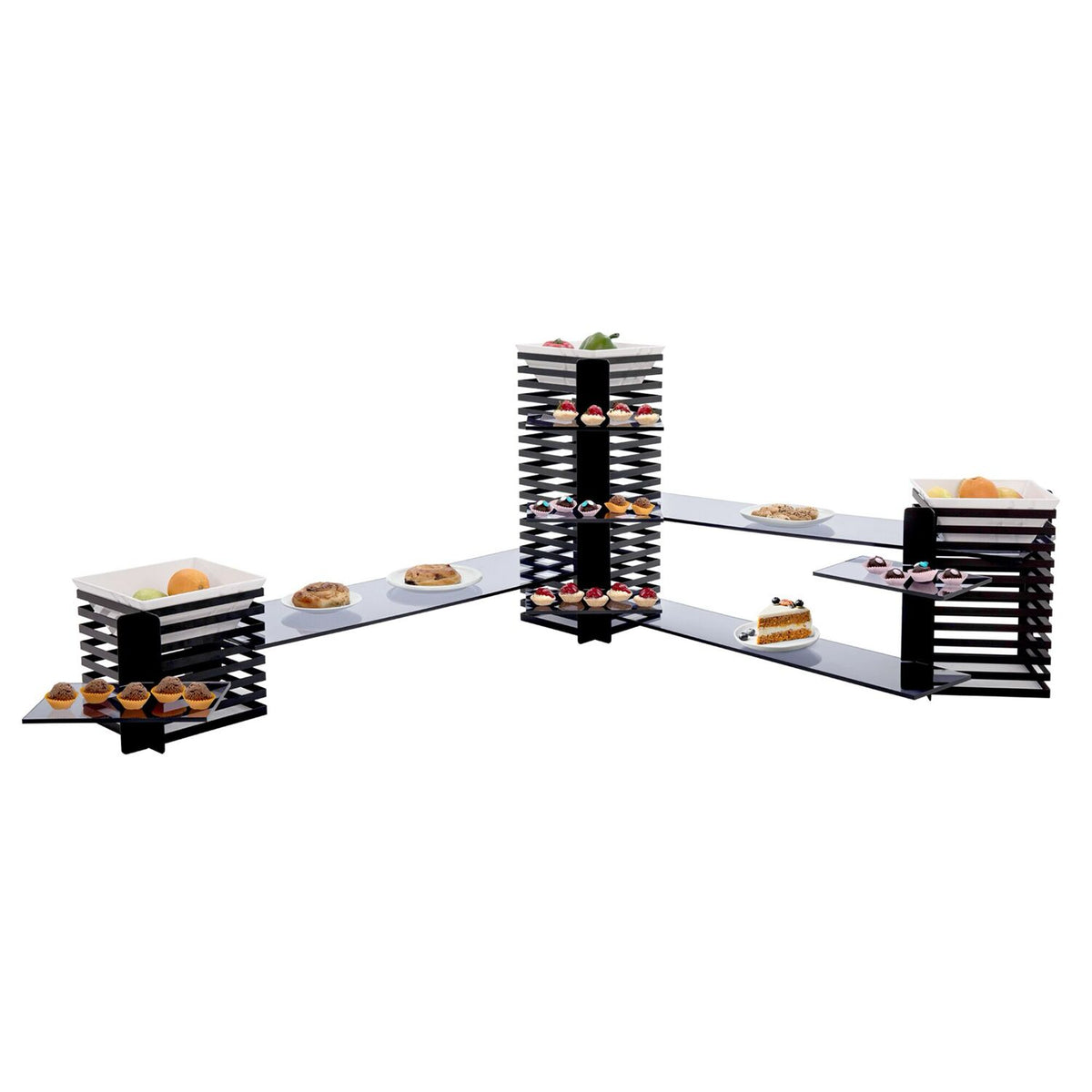 Buffetteline - Plexiglas; ruostumaton teräs; musta - 355x355 mm - Korkeus: 600 mm - sis. 3 melamiinikulhoa
