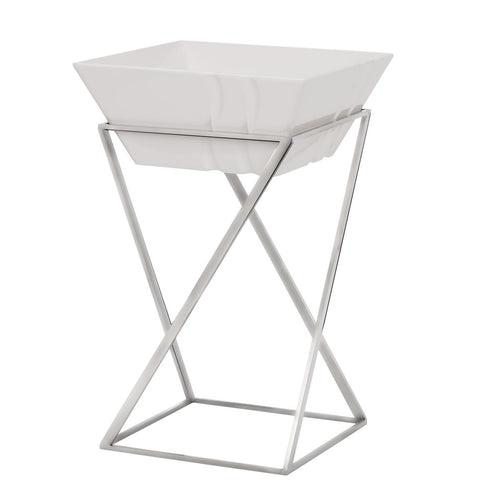 Buffetständer - Ruostumaton teräs - kulmikas - 200x200 mm - Korkeus: 475 mm - sis. 1 melamiinikulho