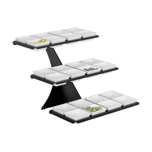 Buffetteline - BLACK LINE - Ruostumaton teräs, musta - kulmikas - 320x460 mm - 3-tasoinen - Korkeus: 420 mm - sis. 24 melamiinikulhoa 100x100 mm - ominaisuudet: helppo puhdistaa