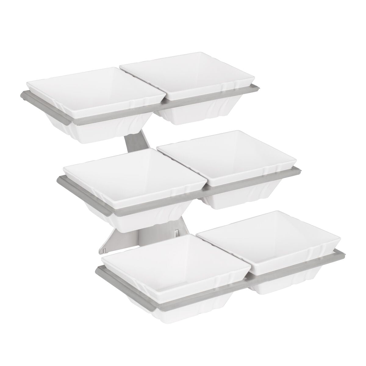 Etagere / Buffet Stand - Stainless steel frame - square - Height: 415mm - incl. 6 Melamine bowls 240x240mm - with 3 shelves