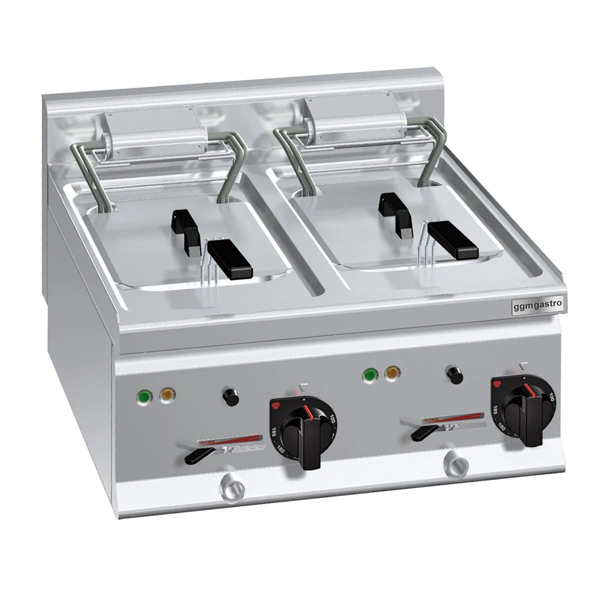 Commercial Countertop Electric Twin Tank Fryer - 10+10 litres - 12kW - Manual - with drain tap