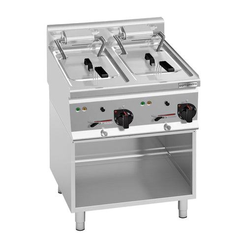 Kaksiosainen sähkökäyttöinen rasvakeitin - 2 x 10 l - 12,0 kW - tyhjennyshanalla - sis. alarungon - 400 V