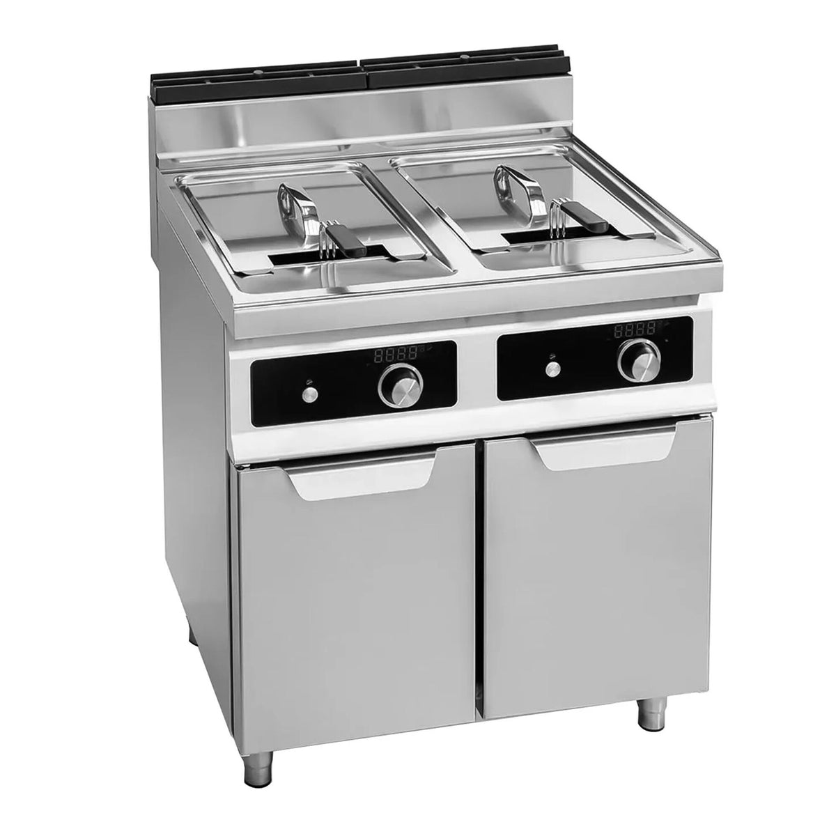 Kaksiosainen sähkökäyttöinen rasvakeitin - 2 x 18 l - 27,0 kW - tyhjennyshanalla - digitaalinen ohjaus - sis. alarungon - 400 V