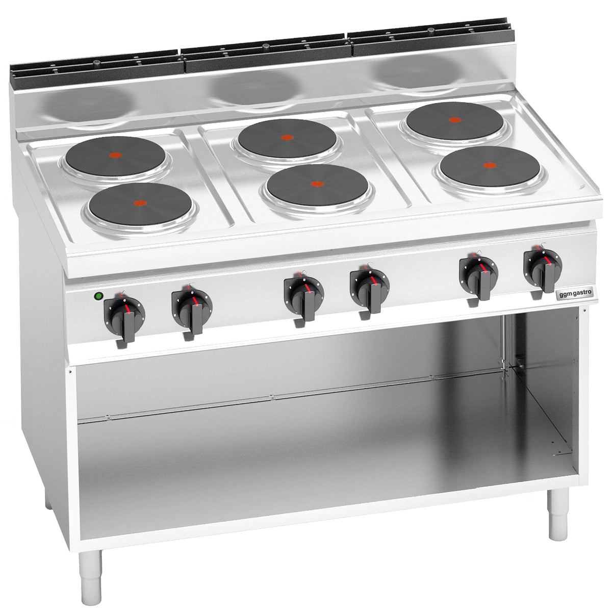 Sähköliesi Lorenzo 700 ‑sarja - 1200x714x1070 mm - 15,6 kW - 6 keittolevyä pyöreä - jalustalla - avoin, pohjahyllyllä & keräyslaatikolla