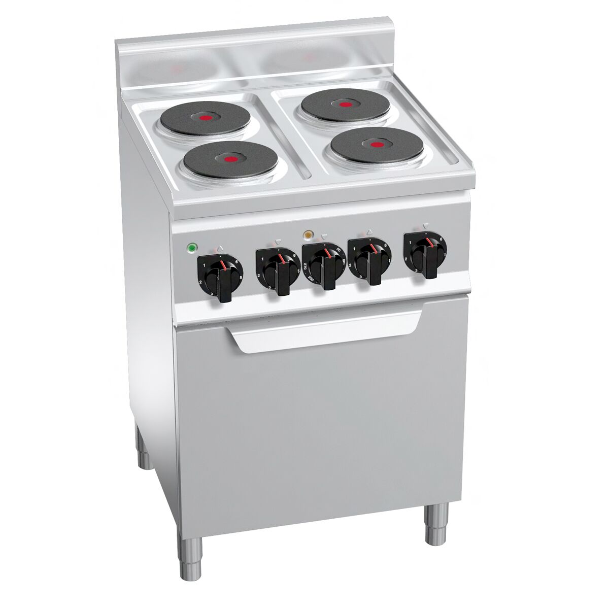 Sähköliesi Lorenzo 600 ‑sarja - 600x600x1 020 mm - 8,0 kW - 4 keittolevyä - jalustalla - sis. sähköuuni, kiertoilma - 3,0 kW