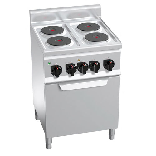 Sähköliesi Lorenzo 600 ‑sarja - 600x600x1 020 mm - 8,0 kW - 4 keittolevyä - jalustalla - sis. sähköuuni, kiertoilma - 3,0 kW