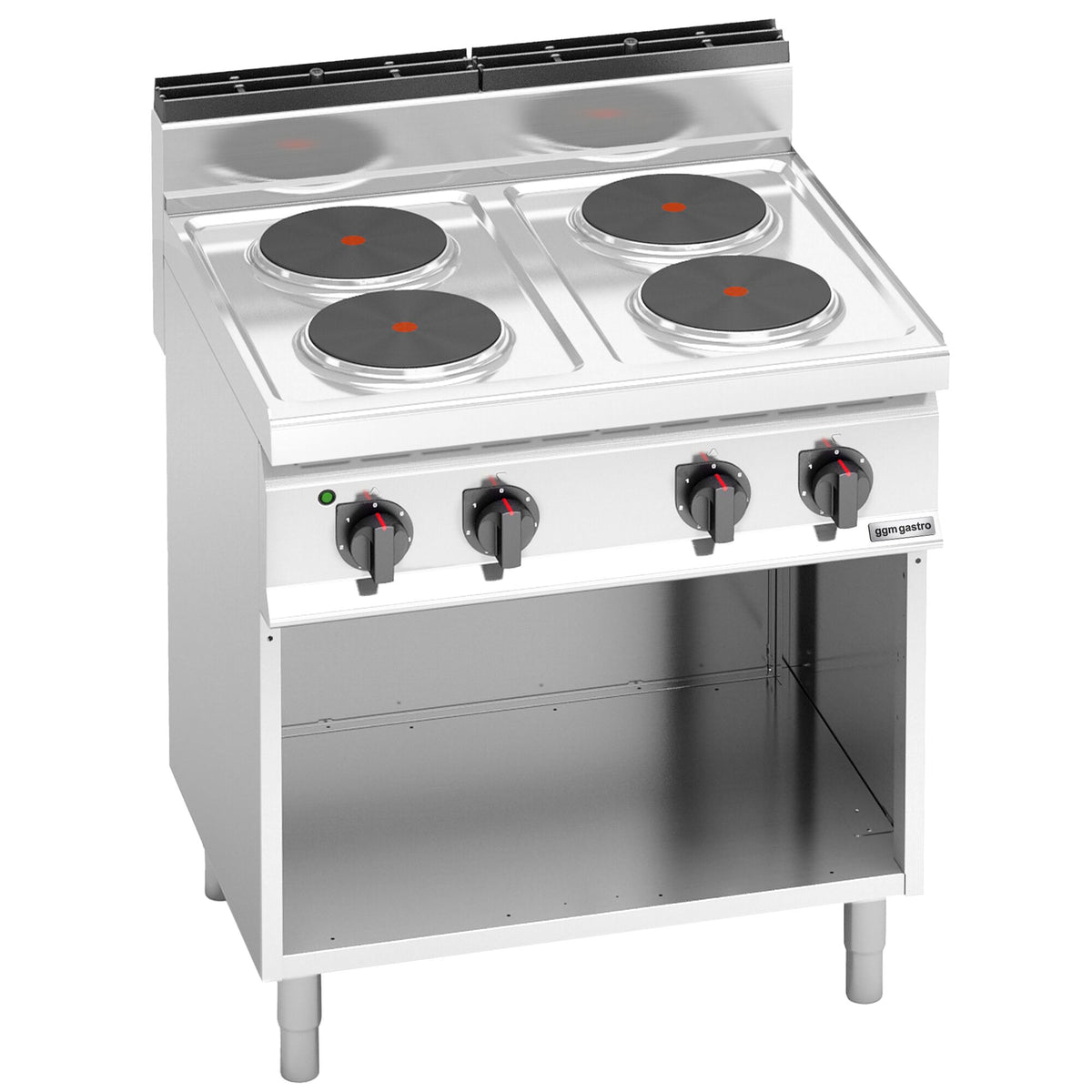 Sähköliesi Lorenzo 700 ‑sarja - 800x714x1 070 mm - 10,4 kW - 4 keittolevyä pyöreä - jalustalla - avoin, pohjahyllyllä & keräyslaatikolla