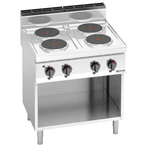 Sähköliesi Lorenzo 700 ‑sarja - 800x714x1 070 mm - 10,4 kW - 4 keittolevyä pyöreä - jalustalla - avoin, pohjahyllyllä & keräyslaatikolla