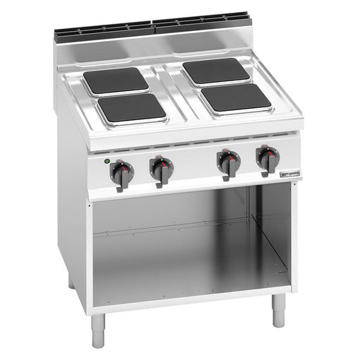 Sähköliesi LORENZO 700 ‑sarja - 800x714x1 070 mm - 10,4 kW - 4 keittolevyä kulmikas - jalustalla - avoin, pohjahyllyllä & keräyslaatikolla