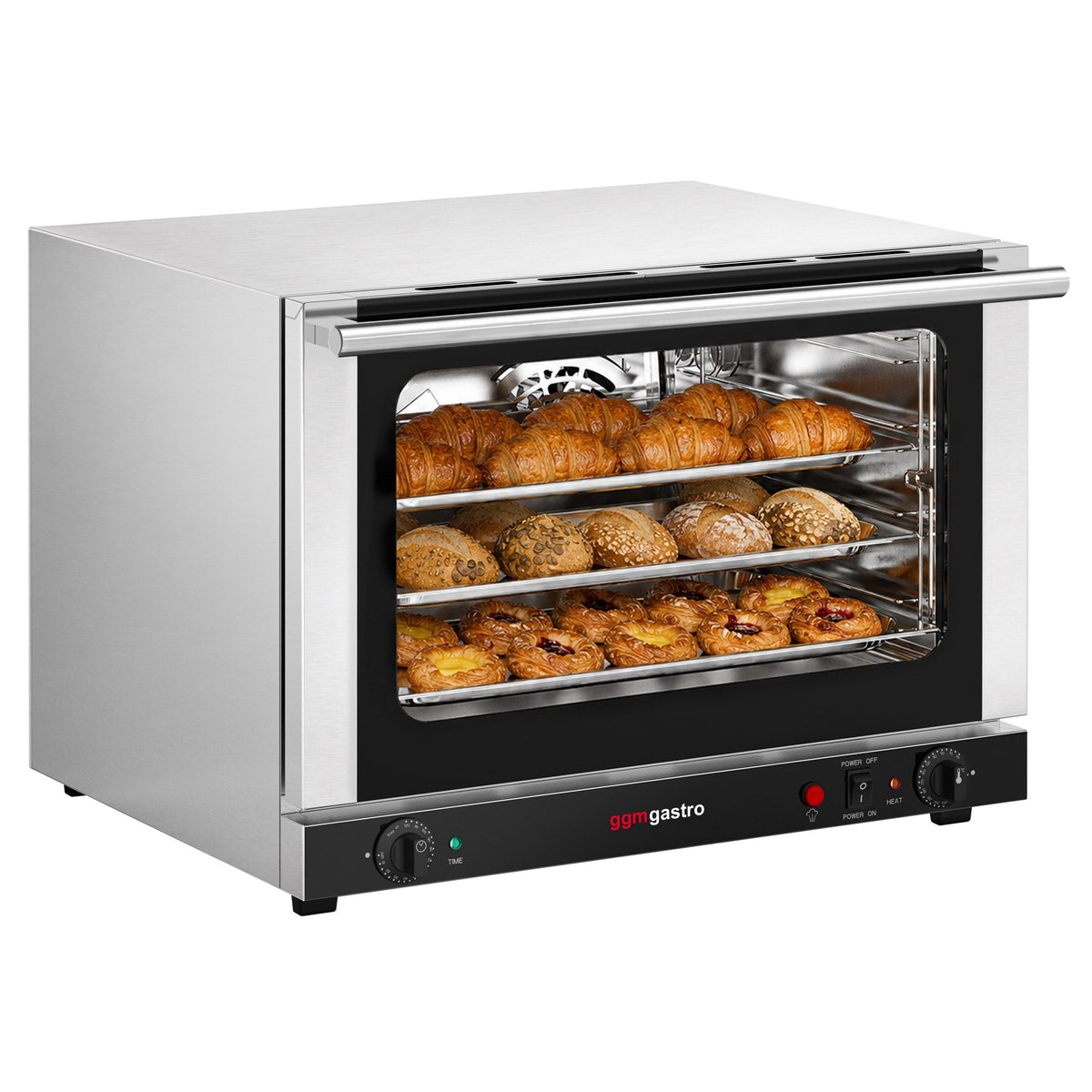 Commercial Convection Oven with Steam Injection – Manual Controls – for 4 × GN 1/1 – with Timer – incl. 3 Baking Trays
