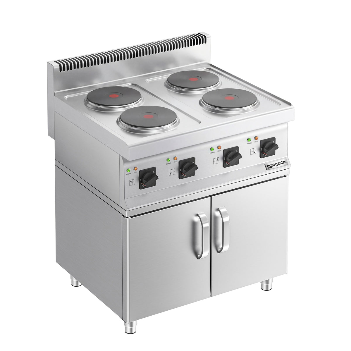 Sähköliesi MARIO 600 ‑sarja - 600x600x1 000 mm - 8 kW - 4 keittolevyä pyöreä - jalustalla - sis. alakaappi