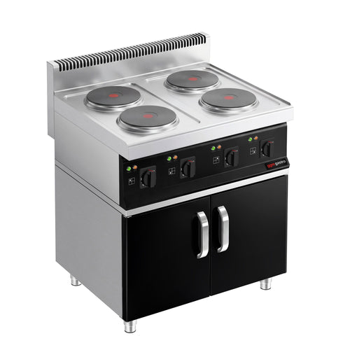 Sähköliesi Mario 700 ‑sarja - 800x700x1 000 mm - 12,8 kW - 4 keittolevyä pyöreä - sis. alakaappi, 2 ovea