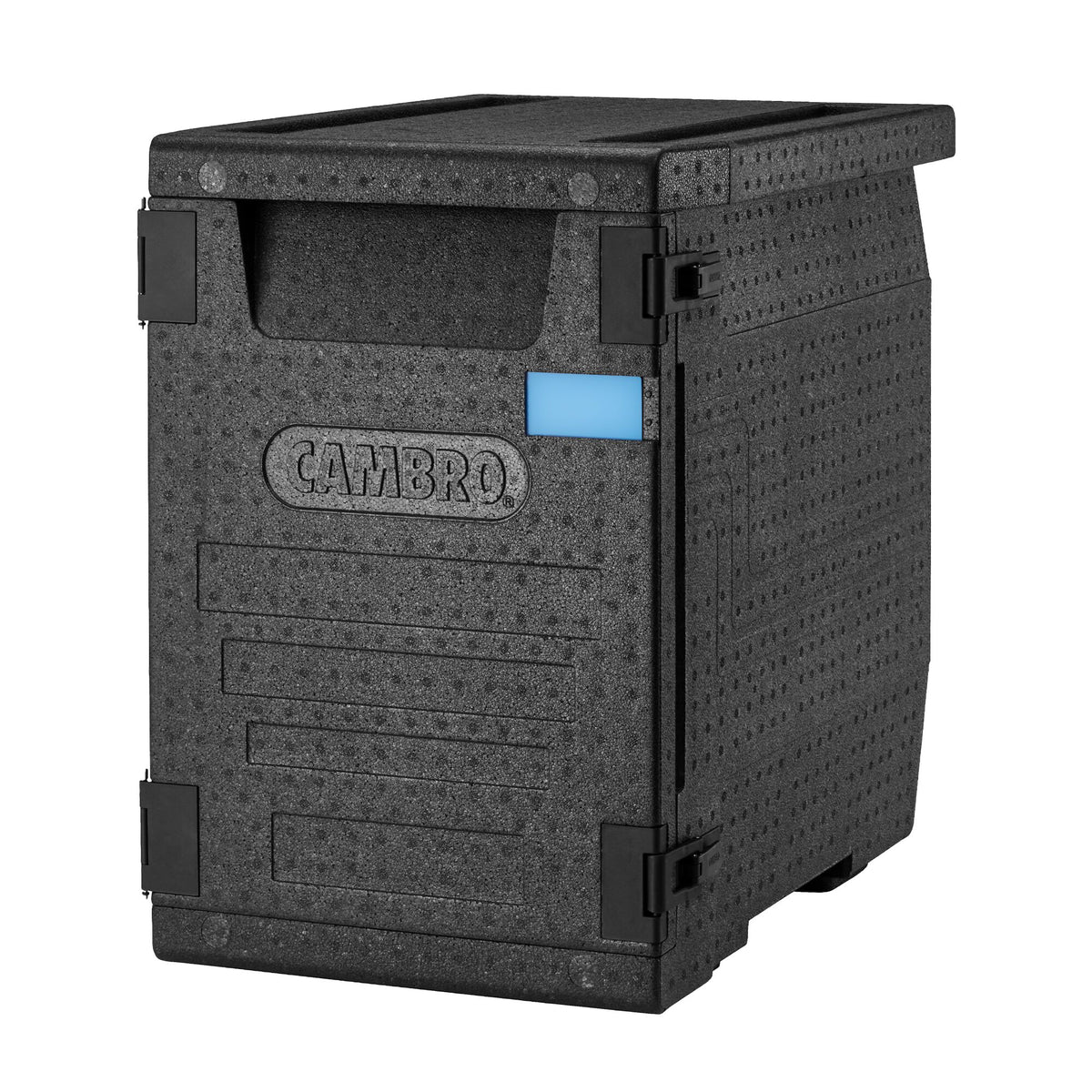 CAMBRO | Cam GoBox® - Insulated Food Pan Carrier - Frontloader – GN 1/1 – Black lid – 440×640×625 mm – Plate compartment – 4h temperature hold