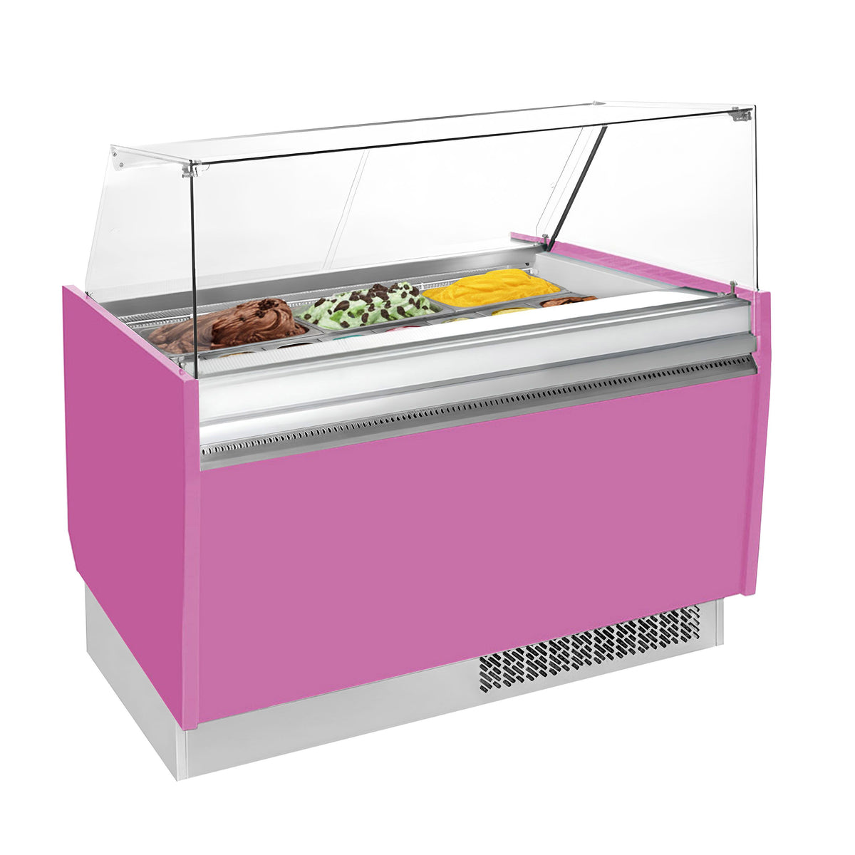 Ice Cream Display Freezer | LIAM - 1310mm - Static cooling - with LED lighting - for 10+10 x 5 litres Napoli pans - Pink
