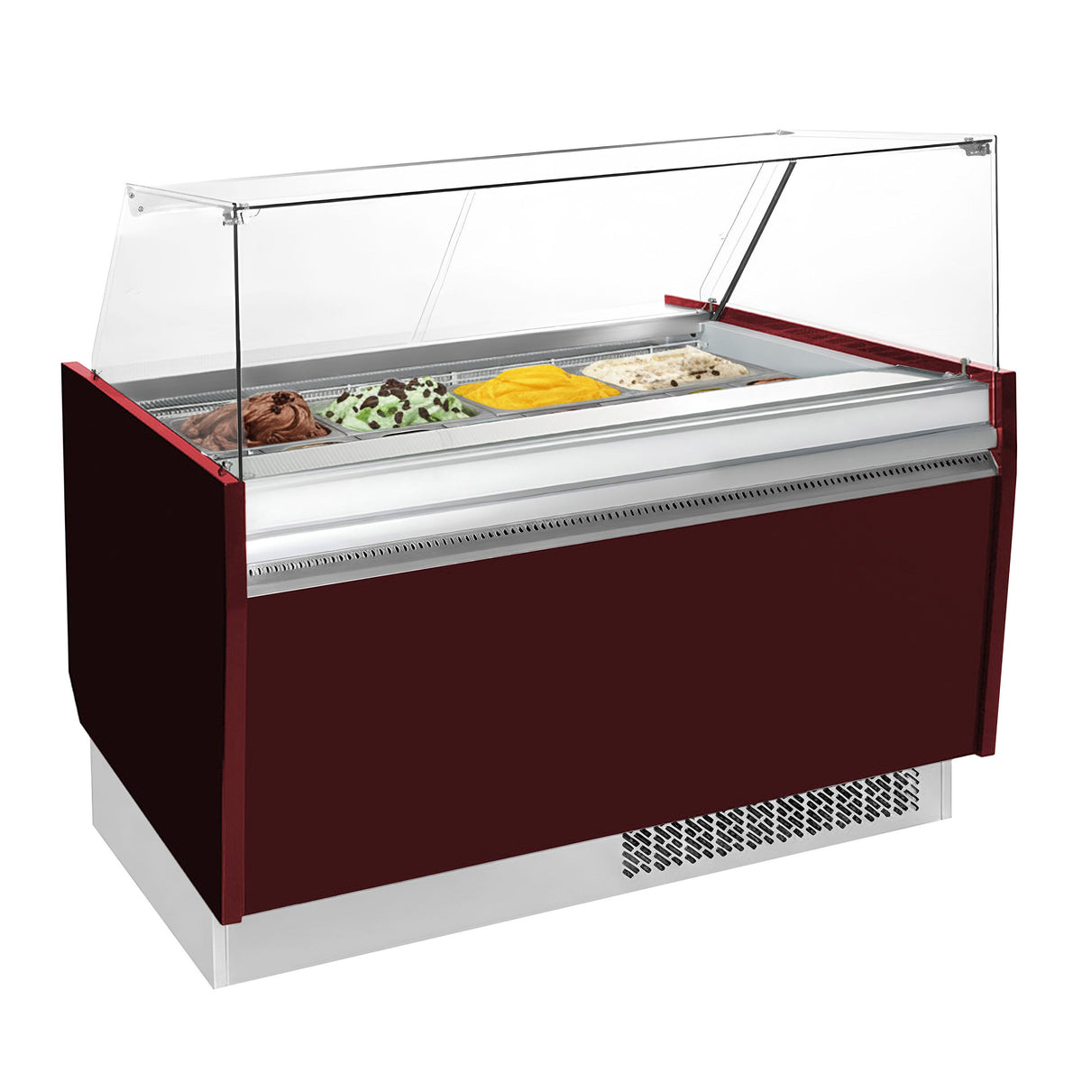 Ice Cream Display Freezer | LIAM - 1560mm - Static cooling - with LED lighting - for 13+13 x 5 litres Napoli pans - Granatrot