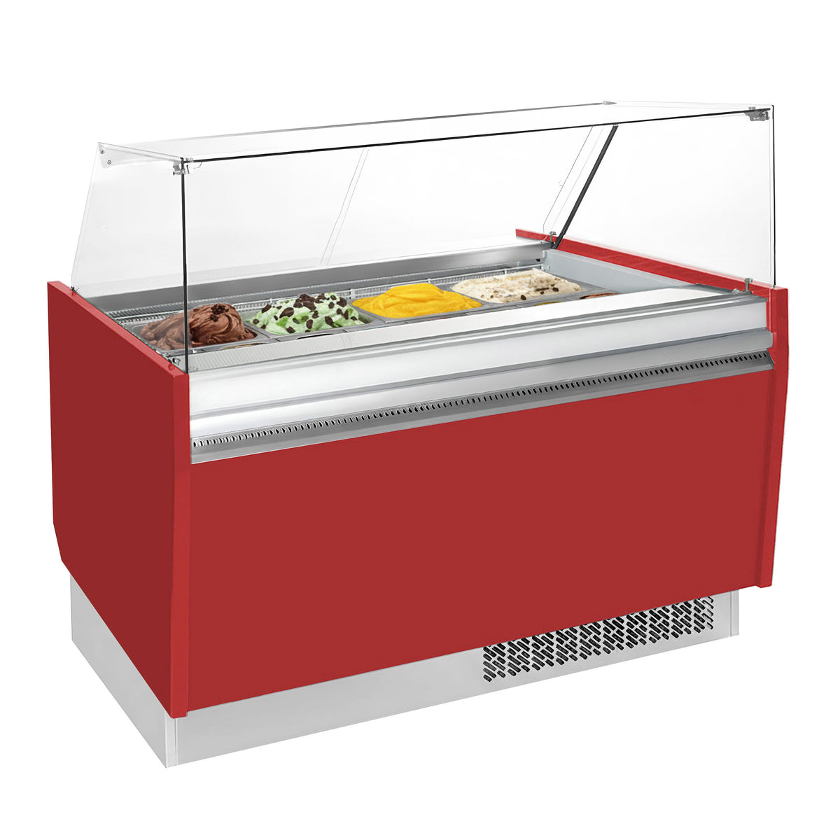 Ice Cream Display Freezer | LIAM - 1560mm - with LED lighting - for 13 x 5 litres Napoli pans - Static cooling - Red