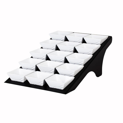 Buffetteline - BLACK LINE - Ruostumaton teräs, musta; melamiini - kulmikas - 330x515 mm - Korkeus: 195 mm - sis. 15 melamiinikulhoa 9x9 cm - ominaisuudet: pulverimaalattu; elintarvikekelpoiset materiaalit; erittäin kestävä