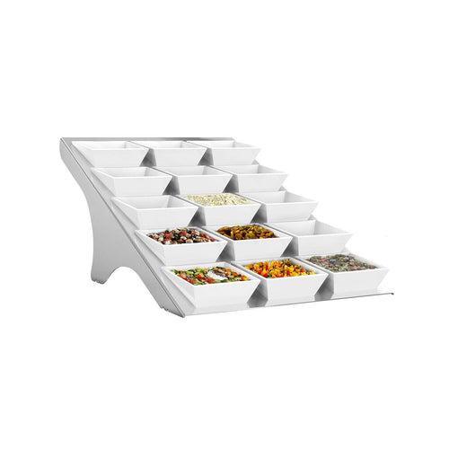 Buffetteline - Ruostumaton teräs; melamiini - kulmikas - 330x515 mm - Korkeus: 195 mm - sis. 15 melamiinikulhoa - ominaisuudet: 15 tasoa