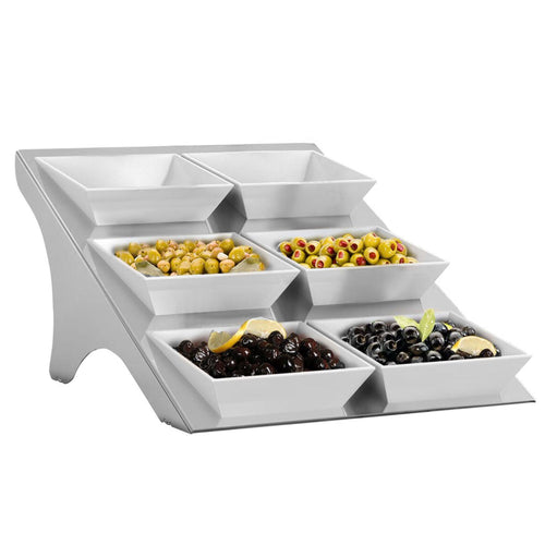 Buffetständer - Ruostumaton teräs - kulmikas - 510x720 mm - Korkeus: 330 mm - sis. 6 melamiinikulhoa 220x220 mm