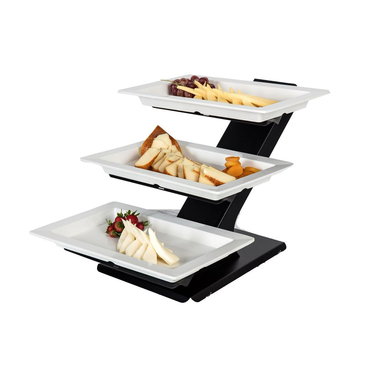 Buffetständer - musta; melamiini - 320x530 mm - sis. 3 melamiinikulhoa 320x530 mm - ominaisuudet: pulverimaalattu; erittäin kestävä; elintarviketurvallinen