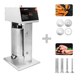 Sähköinen makkaratäyttökone & churrokone - 30 l - 180 W - ruostumaton teräs - sis. jalkapedaali & 4 täyttöputkea & 3 churrosuutinta