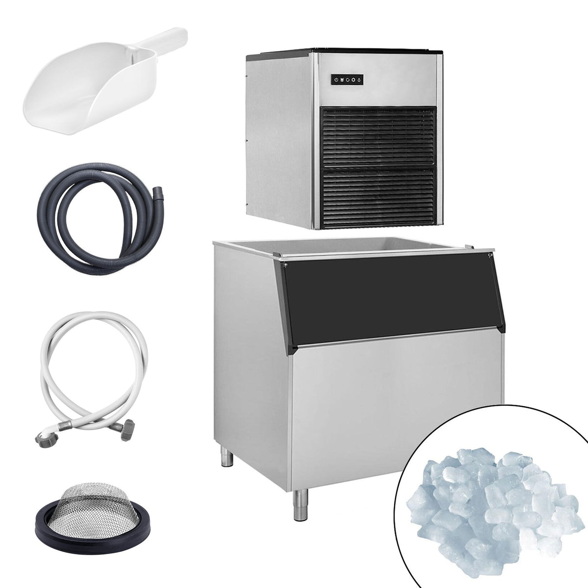 Commercial Ice Machine - Nugget - 335 kg/24 h - incl. ice storage container