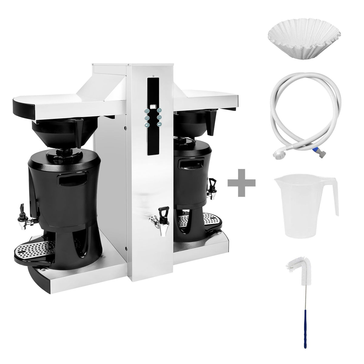 Commercial Twin Filter Coffee Machine - 2x 5.0L - 9 kW - with Direct Water Connection & Hot Water Tap - incl. 2 Thermal Containers