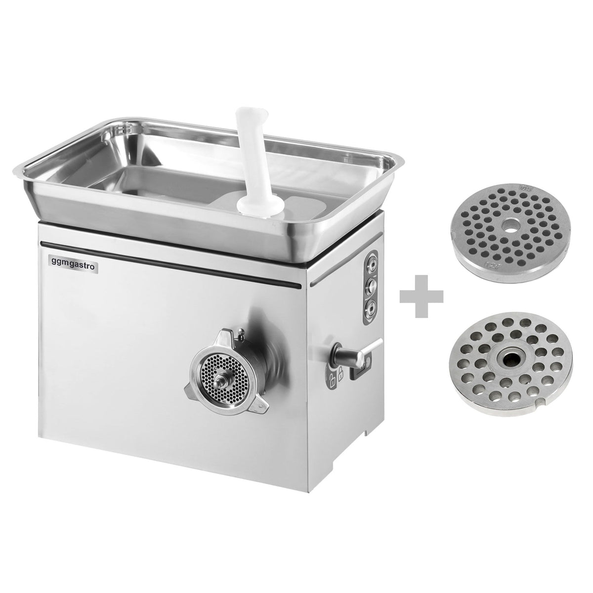 Lihamylly 22 - ruostumaton teräs - 350 kg/h - 1,10 kW - peruutustoiminto - jäähdytyksellä - reikälevy 4,5 mm