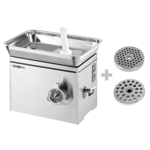 Lihamylly 22 - ruostumaton teräs - 350 kg/h - 1,10 kW - peruutustoiminto - jäähdytyksellä - reikälevy 4,5 mm