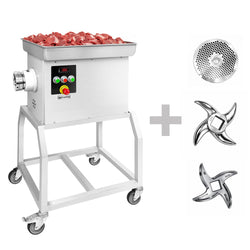 Lihamylly 32 - ruostumaton teräs - 600 kg/h - 3 kW - 236 r/min - peruutustoiminto - jäähdytyksellä - pyörillä - reikälevy 3,5 mm